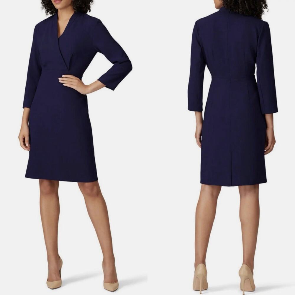 MM. LAFLEUR Niko 2.0 Dress Size 4 Deep Indigo Tailored V Neckline Career Modest